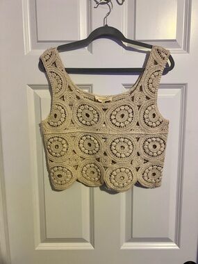 Rebellion Beige Crochet Crop Top